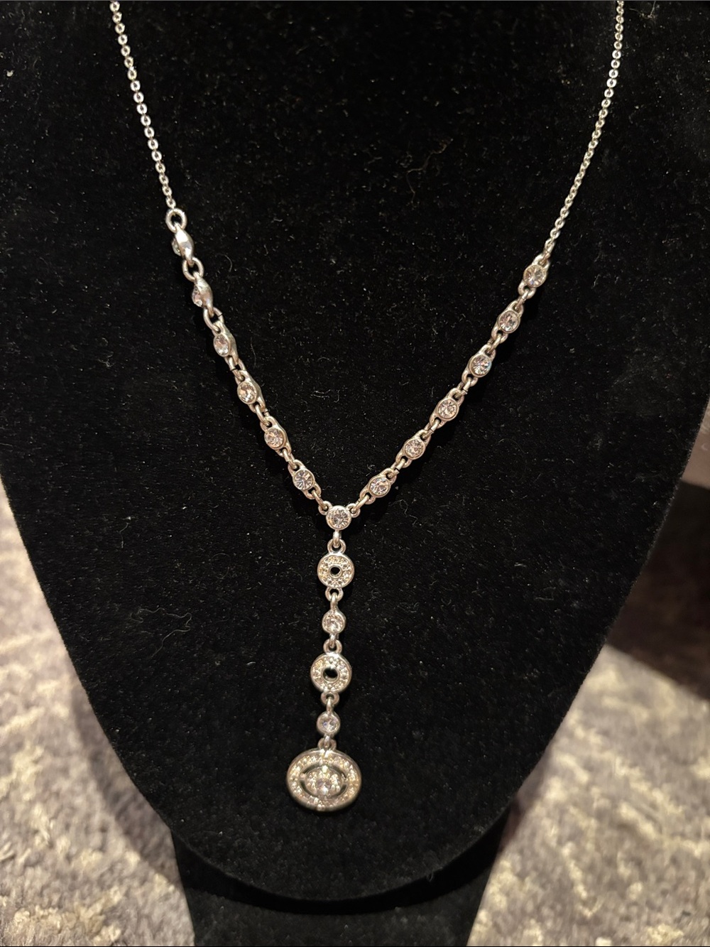Sterling Silver White Crystal Drop Y-Necklace